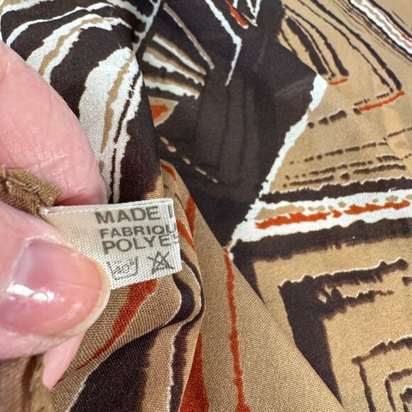 Vintage Linda Curiel Brown Abstract Silk Scarf 100% Polyester Square Made In Ita - Picture 5 of 6